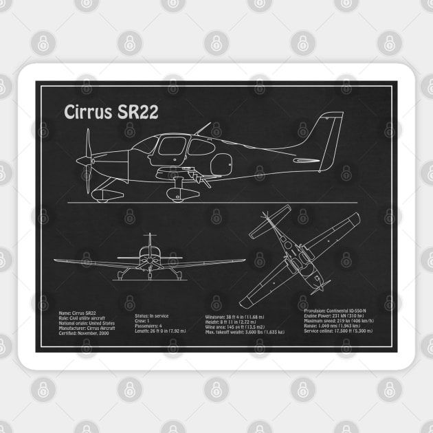 Cirrus SR22 - Airplane Blueprint - PD Magnet by SPJE Illustration Photography